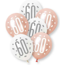 UNIQUE 12IN GLITZ ROSE GOLD 60TH PREMIUM BALLOONS PK6