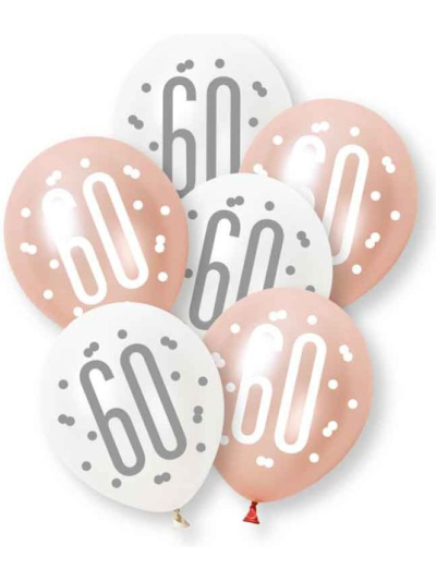 UNIQUE 12IN GLITZ ROSE GOLD 60TH PREMIUM BALLOONS PK6