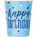 UNIQUE 8 GLITZ BLU/SILV DOT BDAY 9OZ CUPS