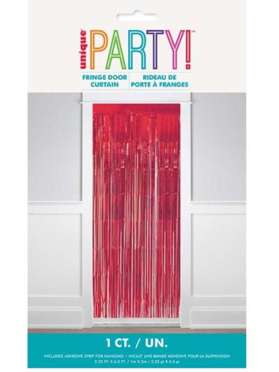 UNIQUE RUBY RED FOIL FRINGE DOOR CURTAIN 3.25X6.5FT