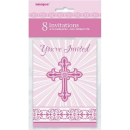 UNIQUE PINK RADIANT CROSS INVITATIONS PK8