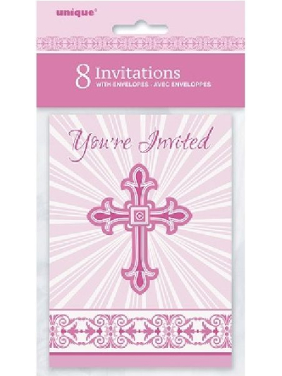 UNIQUE PINK RADIANT CROSS INVITATIONS PK8