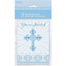 UNIQUE BLUE RADIANT CROSS INVITATIONS PK8