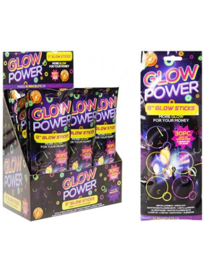 GLOW POWER GLOW STICKS WITH CONNECTORS 8" 30PC