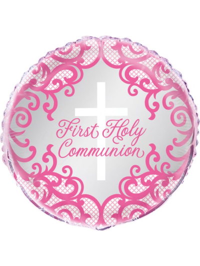 UNIQUE 18IN PINK CROSS HOLY COMMUNION FOIL