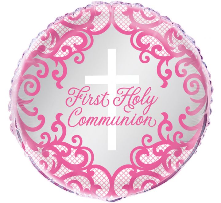 UNIQUE 18IN PINK CROSS HOLY COMMUNION FOIL