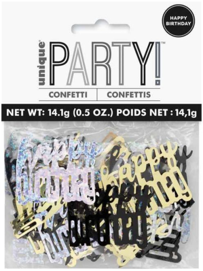 UNIQUE GLITZ BLACK HAPPY BIRTHDAY FOIL CONFETTI 5OZ