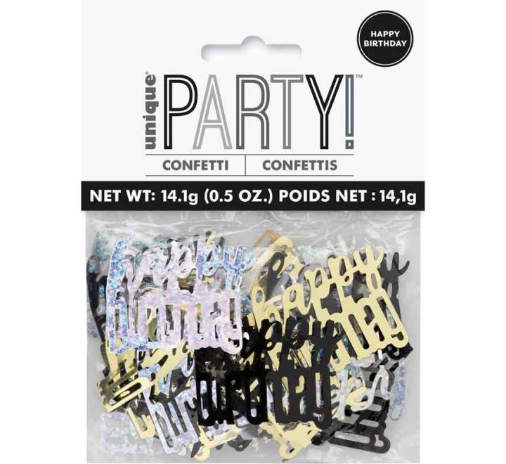 UNIQUE GLITZ BLACK HAPPY BIRTHDAY FOIL CONFETTI 5OZ