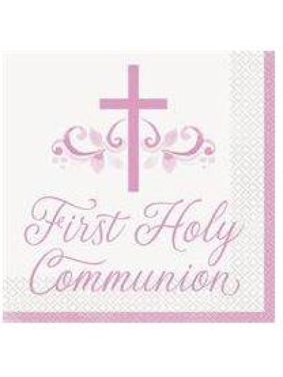 UNIQUE PINK HOLY CROSS FIRST HOLY COMMUNION LUNCHEON NAPKINS PK16