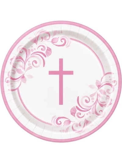 UNIQUE PINK HOLY CROSS 9IN PLATES PK8