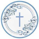 UNIQUE BLUE HOLY CROSS 9IN PLATES PK8