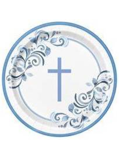 UNIQUE BLUE HOLY CROSS 9IN PLATES PK8