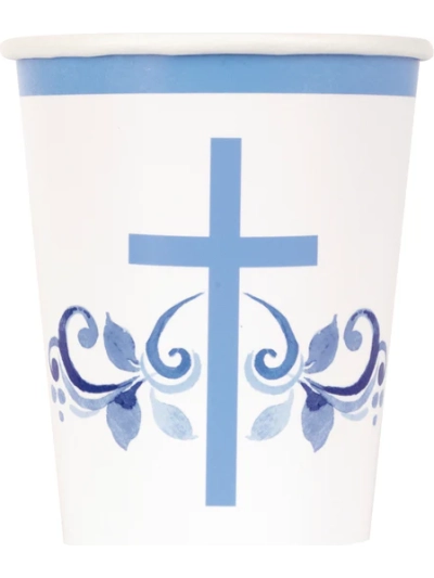 UNIQUE BLUE HOLY CROSS 9OZ CUPS PK8