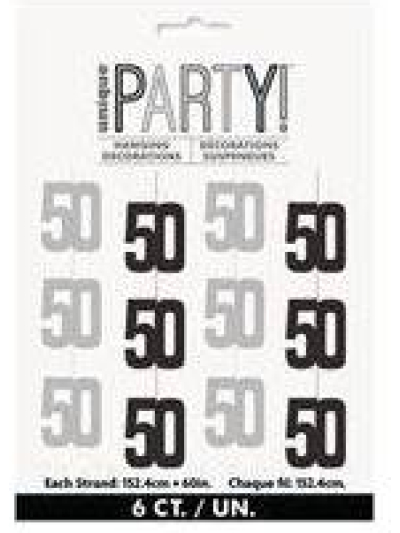 UNIQUE GLITZ BLACK 50TH HANG DECOR 5FT