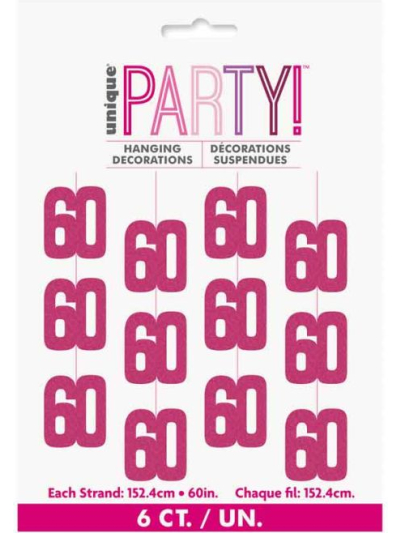 UNIQUE GLITZ PINK 60TH HANG DECOR 5FT