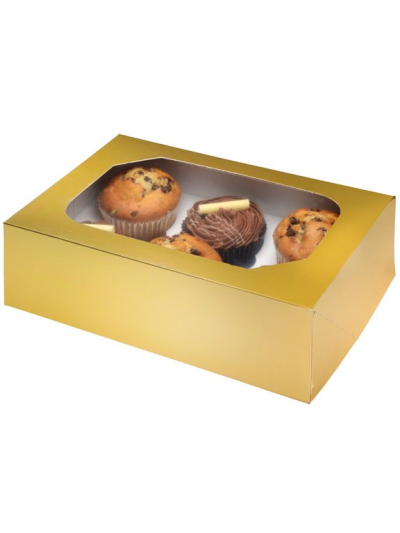 CLUB GREEN 6 PIECE CUPCAKE/MUFFIN BOX GLOSSY GOLD