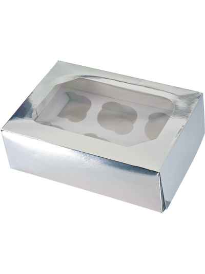 CLUB GREEN 6 PIECE CUPCAKE/MUFFIN BOX GLOSSY SILVER