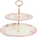 CHINA 2 TIER STAND FLOWER/DOTS PINK