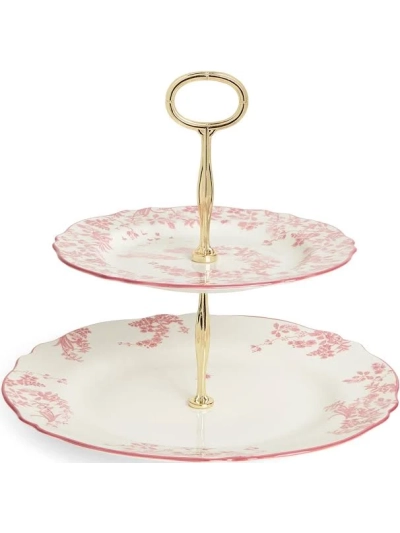 CHINA 2 TIER STAND FLOWER/DOTS PINK